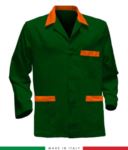 giacca da lavoro verde con inserti arancioni made in Italy, 100% cotone Massaua e due tasche RUBICOLOR.GIA.VEBA