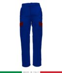 Pantalone multitasche bicolore. Made in Italy. Possibilità di produzione personalizzata. Colore: Azzurro Royal RUBICOLOR.PAN.AZR