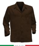 giacca da lavoro marrone con bande blu made in Italy, 100% cotone Massaua e due tasche RUBICOLOR.GIA.MA