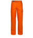 Pantaloni da lavoro multitasche 100% Cotone, cuciture a contrasto. Colore: Arancione ROA00109.AR