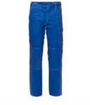 Pantaloni da lavoro multitasche 100% Cotone, cuciture a contrasto. Colore: Blu ROA00109.BR