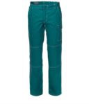 Pantaloni da lavoro multitasche 100% Cotone, cuciture a contrasto. Colore: Verde ROA00109.VE
