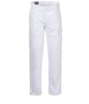 Pantaloni da lavoro multitasche 100% Cotone, cuciture a contrasto. Colore: Bianco ROA00109.BI