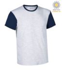 T-Shirt manica corta da lavoro bicolore, girocollo e maniche in contrasto, 100% Cotone. Colore grigio melange e blu JR990001.GR