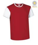 T-Shirt manica corta da lavoro bicolore, girocollo e maniche in contrasto, 100% Cotone. Colore rosso e bianco JR990004.RO