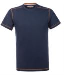 T-Shirt da lavoro girocollo, con cuciture di colore a contrasto, colore blu ROHH162.BL
