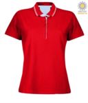 Polo manica corta in jersey donna, colletto e fondo manica in rib con doppio piping, rinforzo interno collo, colore rosso JR989660.RO