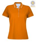 Polo manica corta in jersey donna, colletto e fondo manica in rib con doppio piping, rinforzo interno collo, colore arancione JR989667.AR