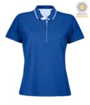 Polo manica corta in jersey donna, colletto e fondo manica in rib con doppio piping, rinforzo interno collo, colore blu navy JR989668.BR
