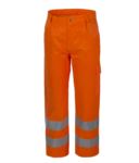 Pantalone alta visibilità, multitasche, doppia banda rifrangente al fondo gamba, certificata EN 20471, colore arancione ROA00117