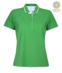 Polo manica corta in jersey donna, colletto e fondo manica in rib con doppio piping, rinforzo interno collo, colore verde JR990866.LG
