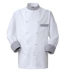 Giacca cuoco, chiusura anteriore bottoni doppio petto, taschino lato sinistro, manica a 3/4, colore bianco-rigato grigio nero. ROMG0101.BG