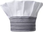 Cappello da cuoco, doppia fascia di tessuto con parte superiore inserita e cucita a pieghette, Colore bianco, rigato grigio-nero. ROMT0501.RGN