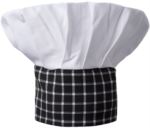 Cappello da cuoco, doppia fascia di tessuto con parte superiore inserita e cucita a pieghette, colore bianco gessato nero ROMT0501.BNB