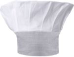 Cappello da cuoco, doppia fascia di tessuto con parte superiore inserita e cucita a pieghette, colore bianco gessato blu ROMT0501.BG