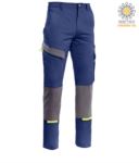 Pantaloni multitasche bicolore, possibilità di inserimento ginocchiera, dettagli in contrasto. Colore blu/grigio PPPWF02536.BLG