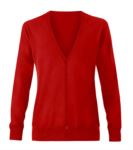 Cardigan donna con scollo a V, costine sul collo e polsini, apertura centrale, tessuto cotone e acrilico. Colore rosso X-PR697.RO