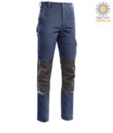 Pantaloni multitasche bicolore, piping rifrangente sotto il ginocchio. Colore Blu/Grigio PPLND02203.BLG