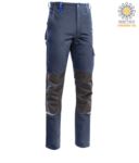 Pantaloni multitasche bicolore, piping rifrangente sotto il ginocchio. Colore Blu/Grigio PPLND02203.BLA