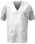 Casacca ospedaliera unisex, collo a V, maniche corte, taschino torace sinistro e tasca anteriore destra applicati, colore bianco ROMS1301.BI