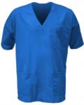 Casacca ospedaliera unisex, collo a V, maniche corte, taschino torace sinistro e tasca anteriore destra applicati, colore bianco ROMS1301.AZ